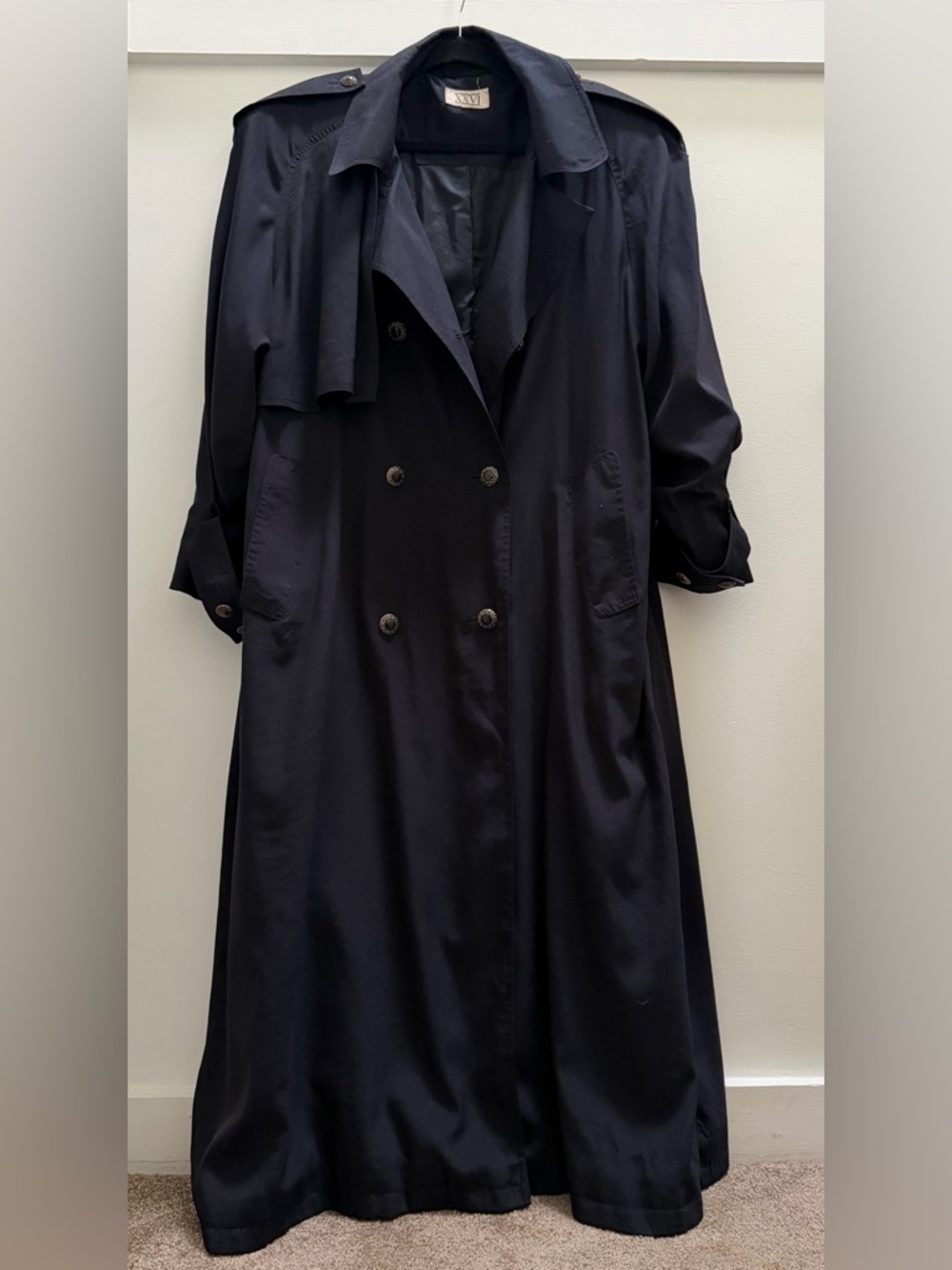 Classic Vintage Navy Double-Breasted Trench Coat